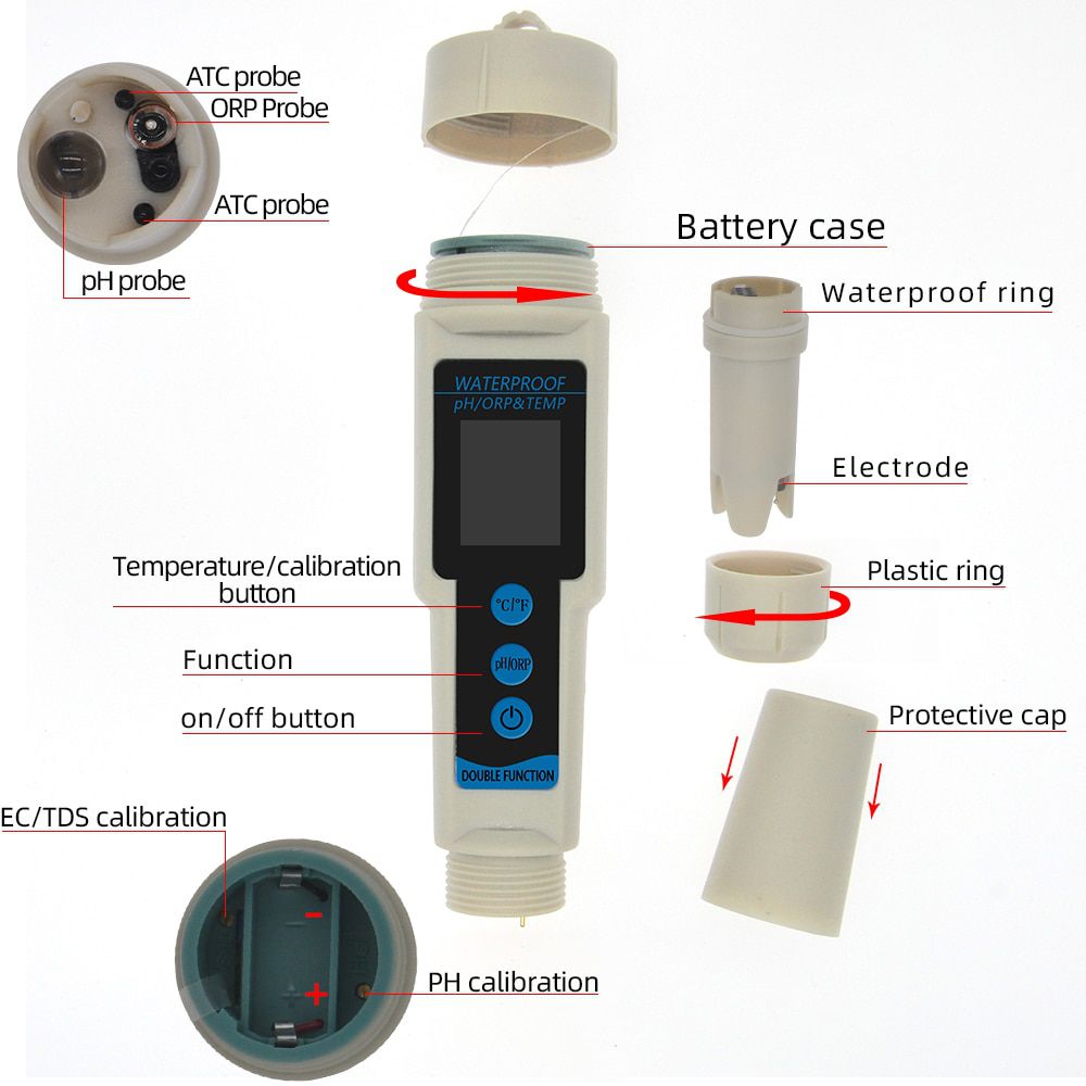 4 in 1 PH/TDS/EC/Temp Meter Waterproof PH Meter Water Quality Meter PH tester for Pools, Drinking Water, Aquariums