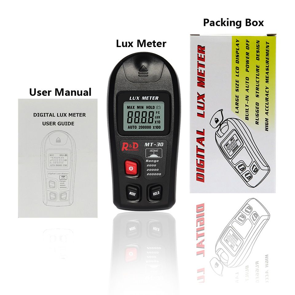 BLACK MT30 Photometer Tester Enviromental Testing Lux Meter 0~200,000lux Range Light Meter Pocket Design Illuminometer Lux/fc