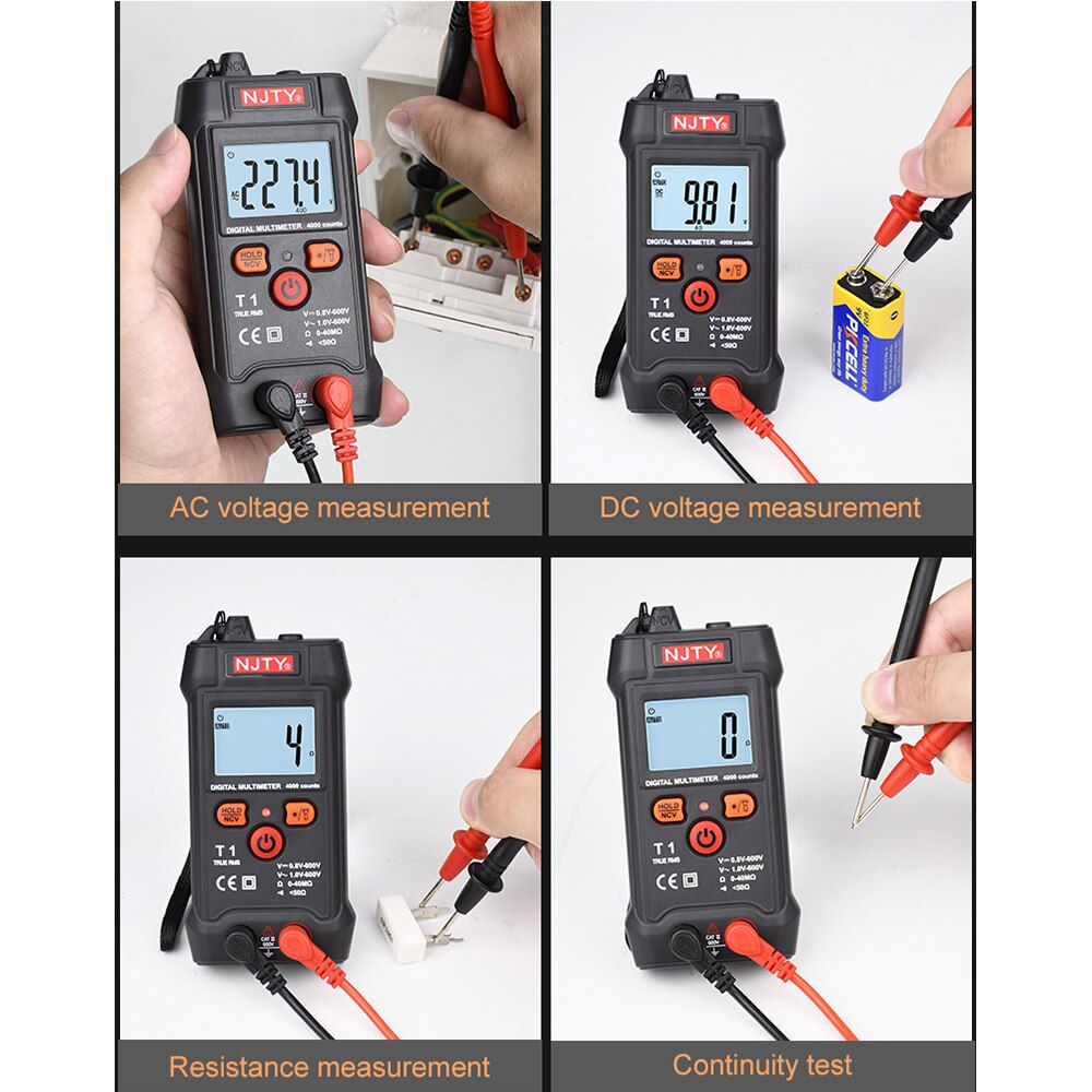 T1 Pocket Smart Digital Multimeter Mini Automotive Tester True RMS NCV 600V AC DC Voltage Tester Portable Electric Multimeter