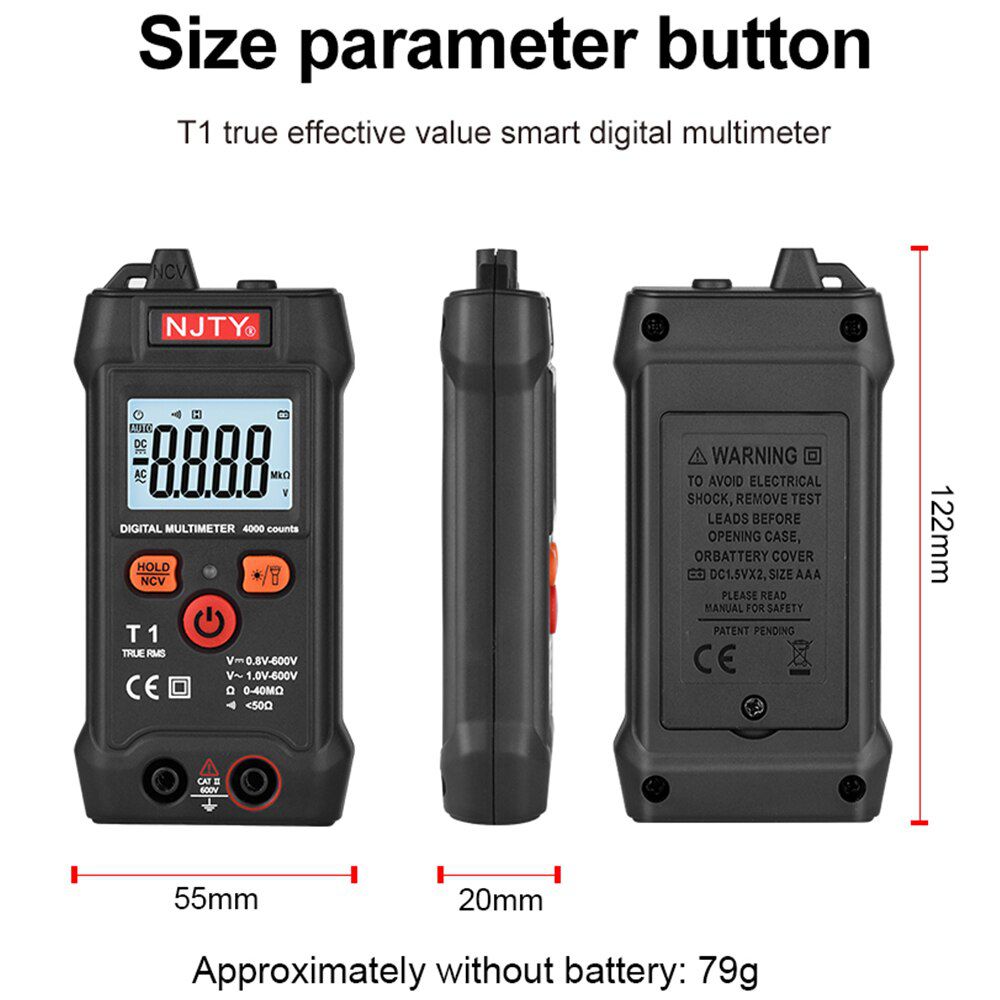 T1 Pocket Smart Digital Multimeter Mini Automotive Tester True RMS NCV 600V AC DC Voltage Tester Portable Electric Multimeter