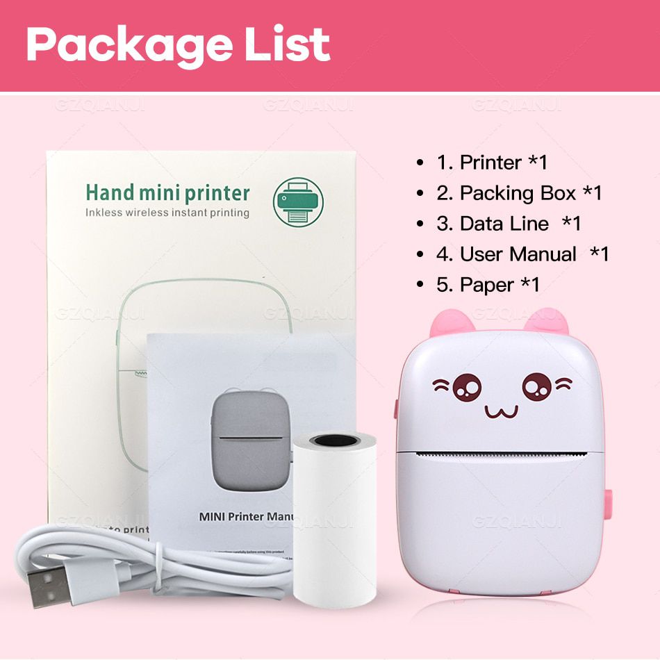 Portable Mini Wireless Thermal Photo Printer Pocket Cute Sticker Printers Paper Roll For Android iOS DIY Home Use Notes Printer