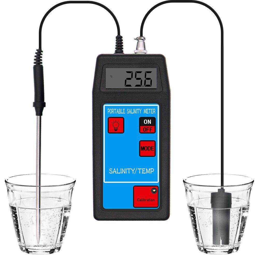 Portable Salinity Temp Meter Salinity-8425 Salinity Meter with Replaceable Probe Salinity Monitor for aquarium drinking