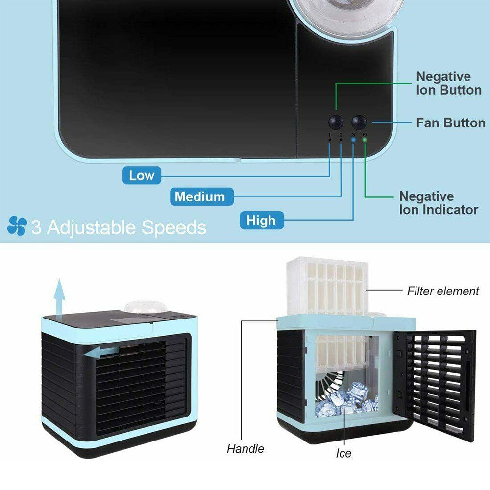 Portable USB Negative Ion Air Conditioner Fan with Night Light Mini Personal Desktop Air Cooler 3 Gear Home Water Cooling Fan