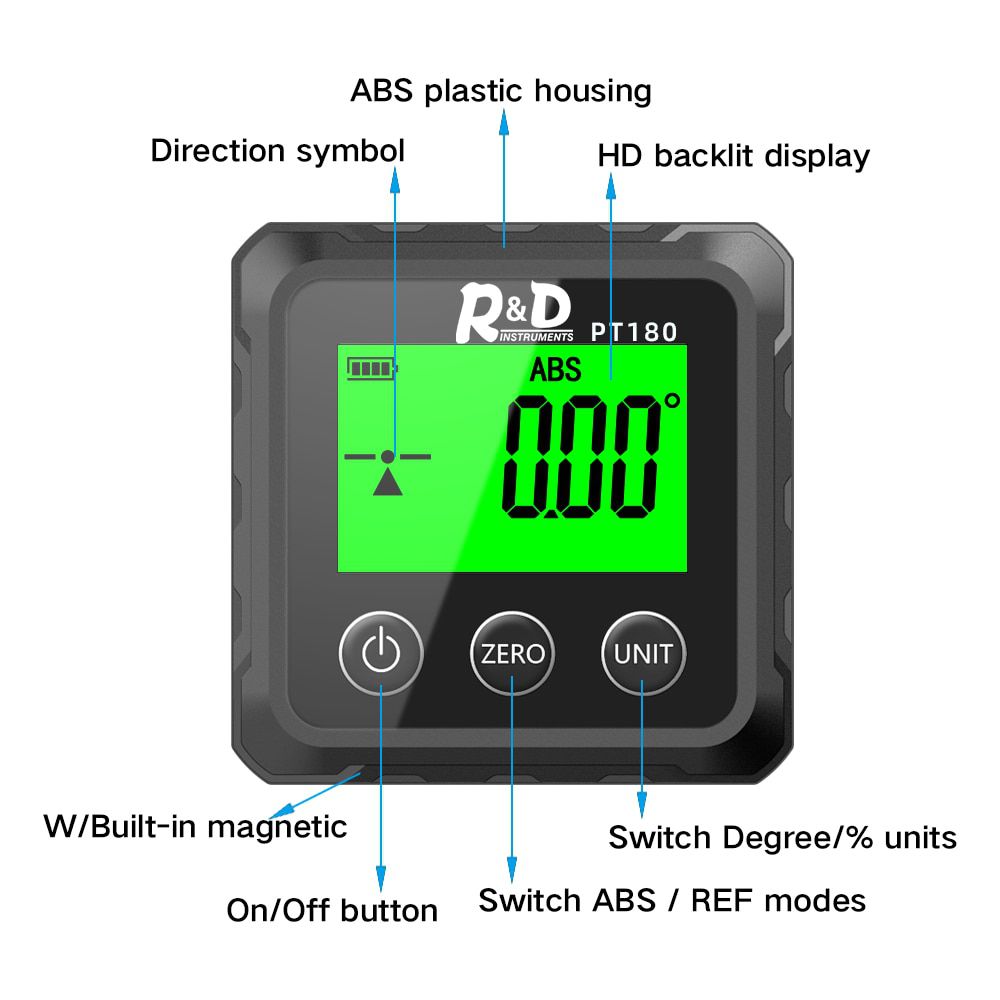 PT180 Angle Protractor Universal Level Box 360 Degree Mini Digital Protractor Inclinometer Tester Measuring Tools