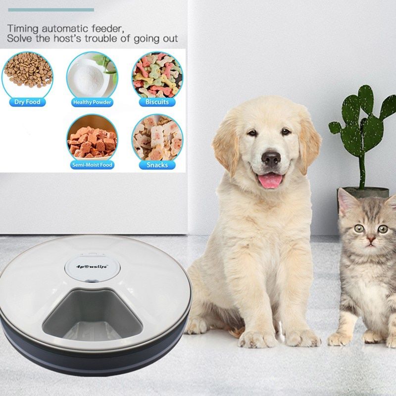 Round Timing Feeder Automatic Pet Feeder 6 Meals 6 Grids Cat Dog Electric Dry Food Dispenser 24 Hours Feed Pet Supplies