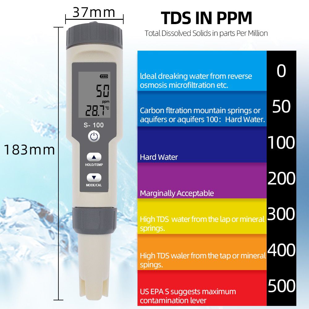 S-100 Salinometer Waterproof Salt Meter Digital Display Portable Salt TDS Tester Pool SPA Salinity Tester