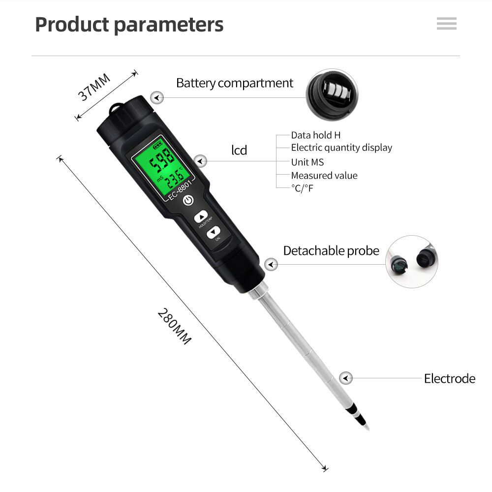 EC-8801 Soil meter Waterproof EC/Temp Soil Tester Garden Meter Soil Tester Tools Potted Plants Gardening Agriculture Farm