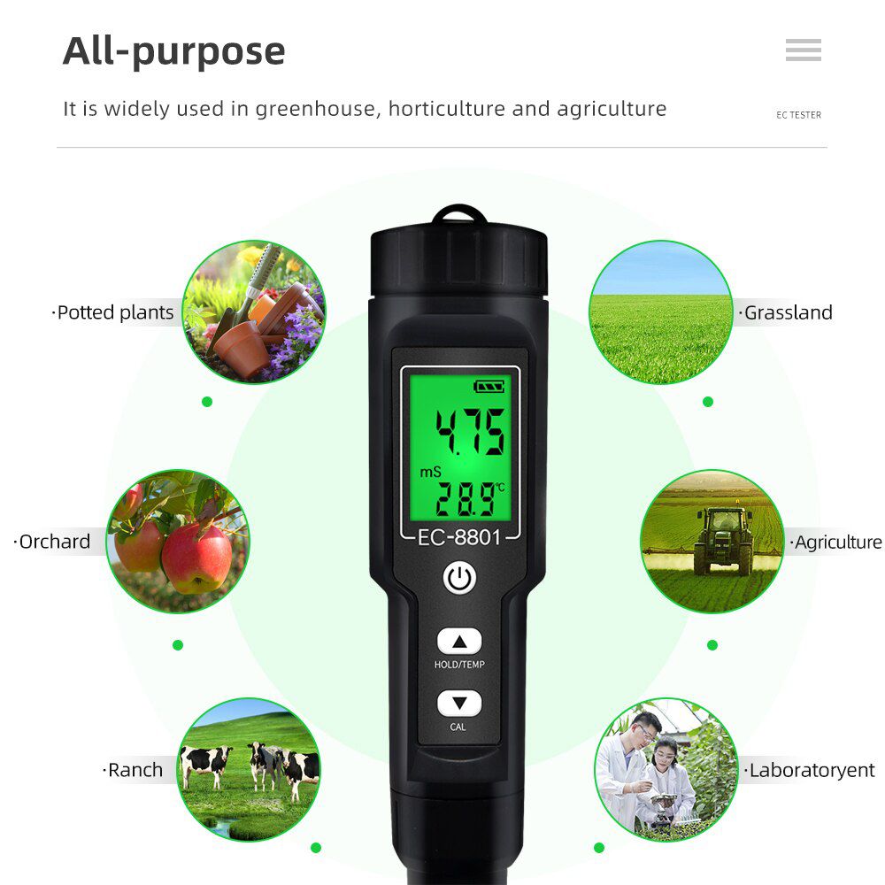 EC-8801 Soil meter Waterproof EC/Temp Soil Tester Garden Meter Soil Tester Tools Potted Plants Gardening Agriculture Farm