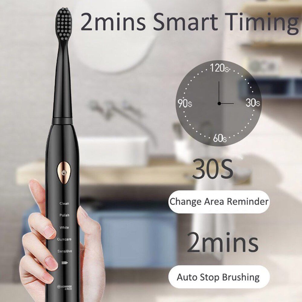 Ultrasonic Sonic Electric Toothbrush Rechargeable Tooth Brushes Washable Electronic Whitening Teeth Brush Adult Timer 5 Gears