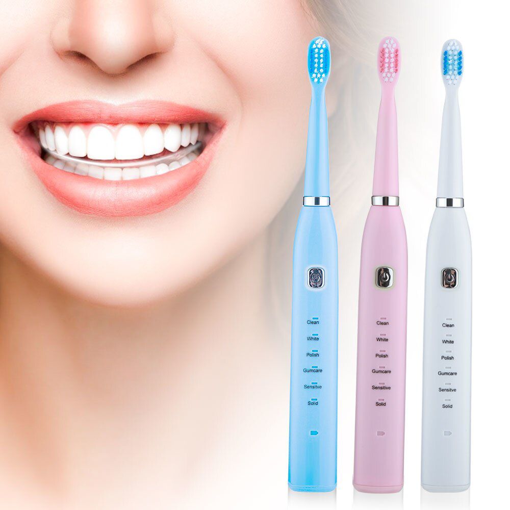 Sonic Electric Toothbrush Adult Timer Brush 6 Mode USB Charger Rechargeable Tooth Brushes Replacement Heads Set