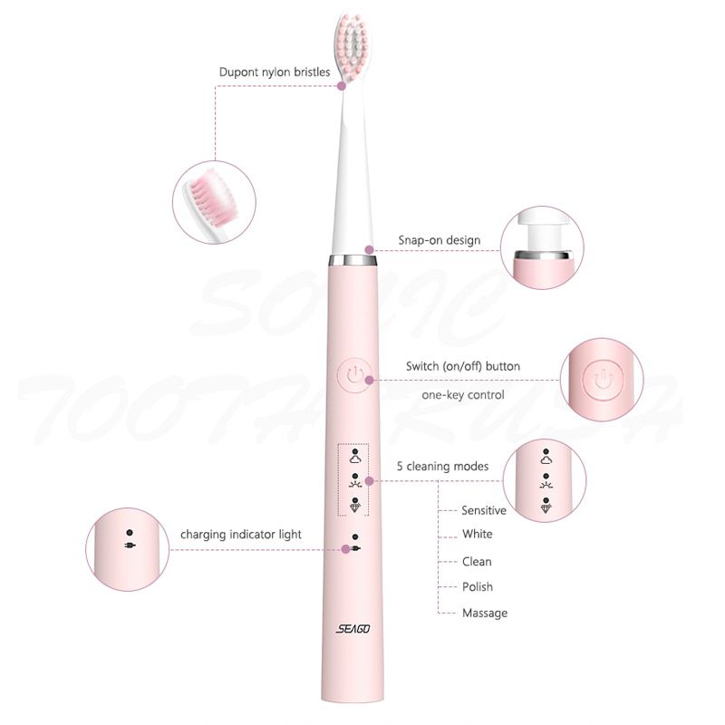 New Sonic Toothbrush Rechargeable Electric Toothbrush Upgraded Automatic Teeth Brush for Adult with 6 Brush Heads