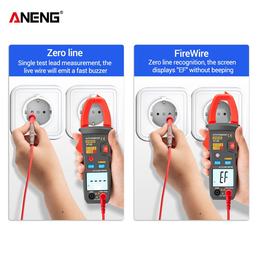 ST183 Digital Clamp Meter AC Current Multimeter DC/AC Voltage Ammeter Voltage Tester Amp Hz Capacitance NCV Ohm Test