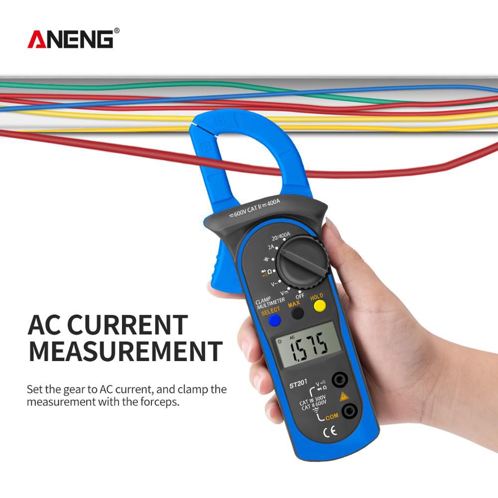 ST201 Professional Digital 1999 Count Clamp Multimeter ACDC Ammeter Transistor Capacitor Auto Voltage Tester Electric