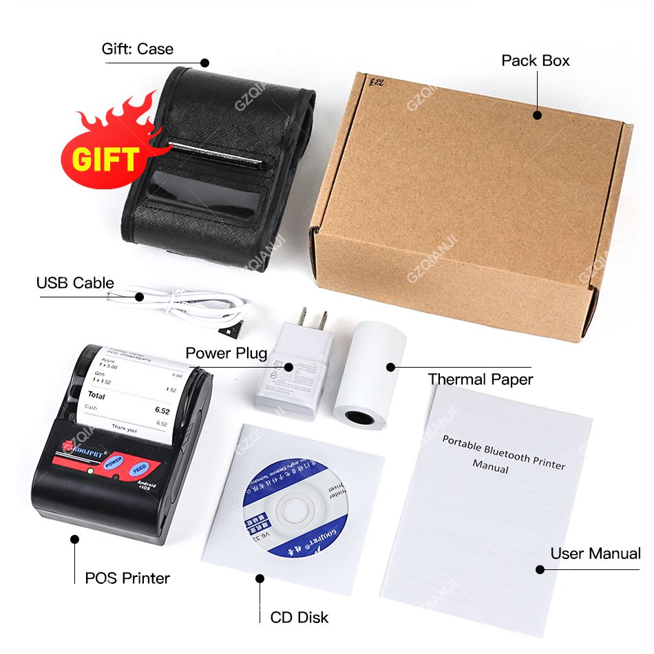 MTP-11 Thermal Printer Wireless Phone Printer USB port GZM5810 2 inch 58mm Bluetooth Printer Mini Receipt