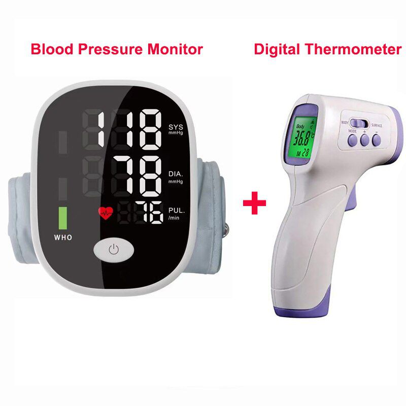 Infrared Thermameter +Automatic wrist Sphygmomanometer English voice broadcast Blood Pressure Monitor Heart rate Tonomet