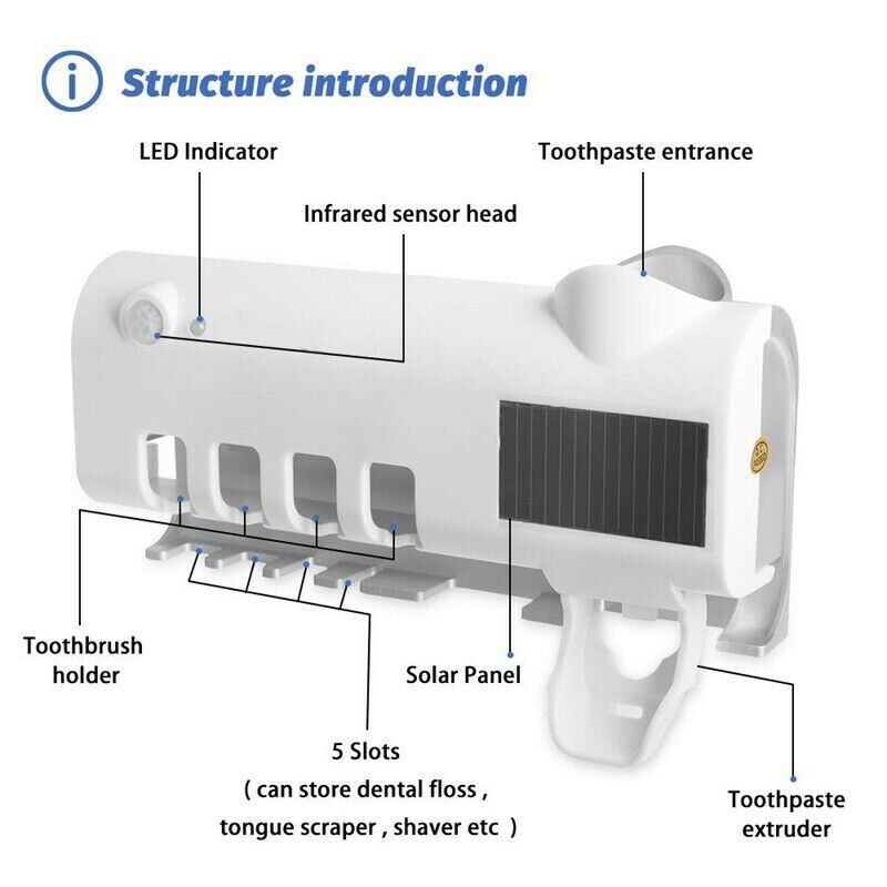 USB rechargeable Solar UV Light Ultraviolet Toothbrush Sterilizer Automatic Toothpaste Dispener Electric Toothbrush Holder