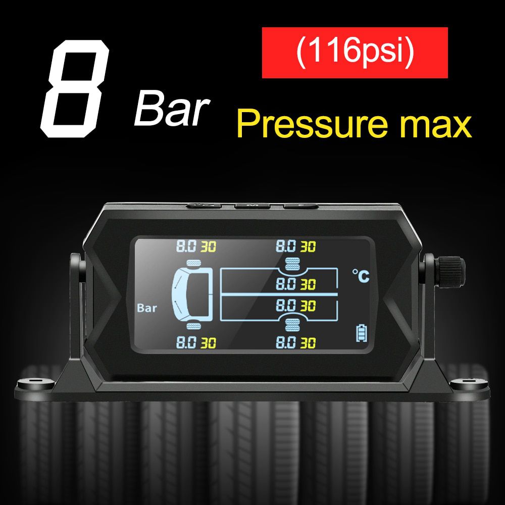 Truck Car Tire Pressure Monitoring System TPMS Solar Charge with 6 External Sensor LCD Display Tyre Temperature Alarm Monitor