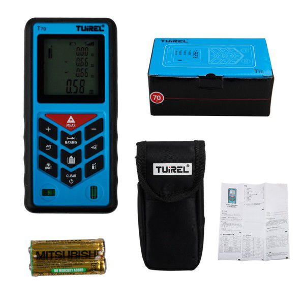 Tuirel T70 Handheld 70m/229ft/2755in Laser Distance Meter Range Finder Measure Instrument Diastimeter