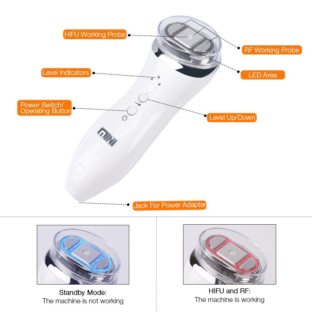 Ultrasonic Mini Bipolar Hifu RF Radio Frequency Massager Face Lifting Beauty Therapy Anti- Wrinkle Skin Rejuvenation Home SPA