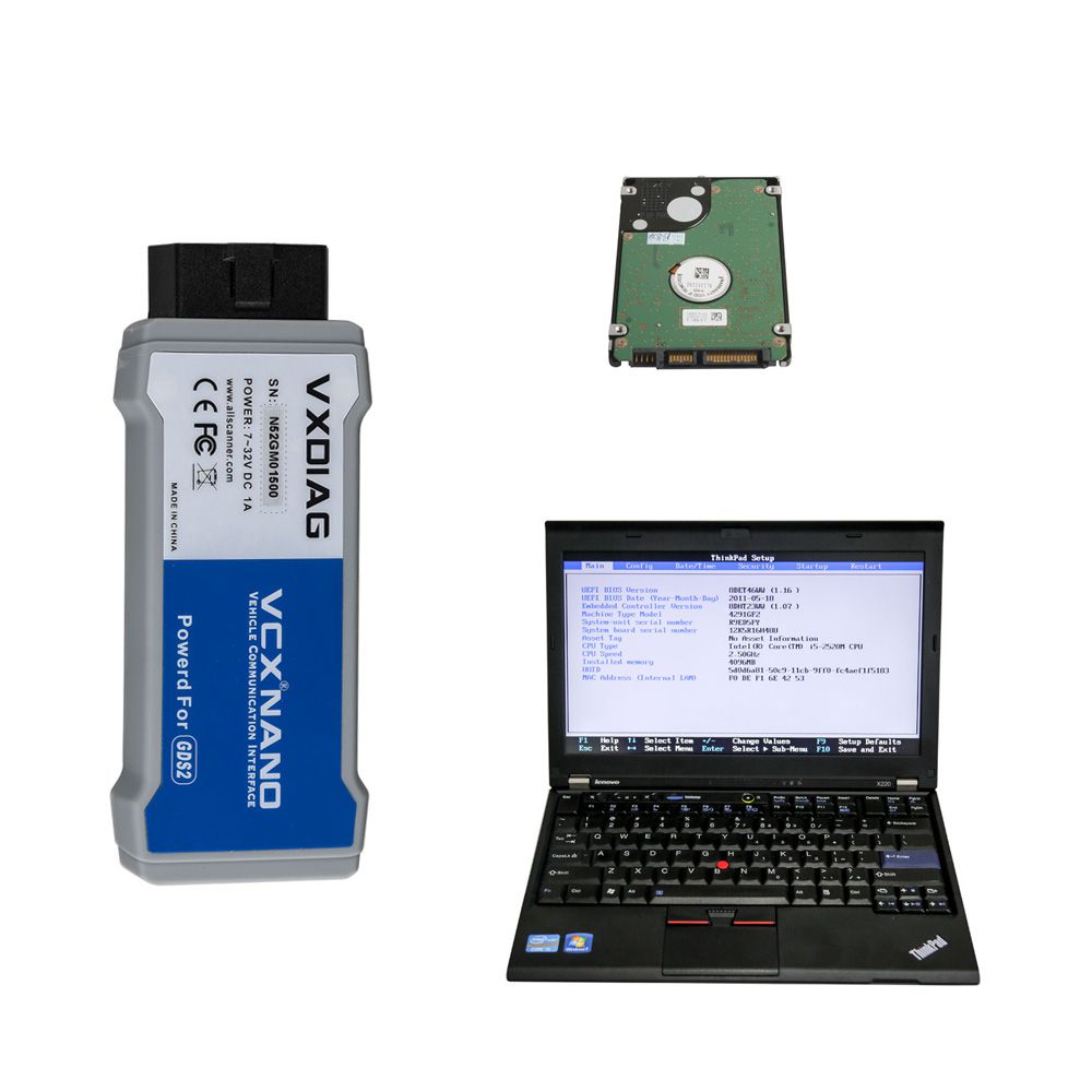 USB VCX NANO Ford/Mazda, JLR or GM/Opel or WIFI VCX NANO Toyota with 500GB Software HDD  Pre-installed on Lenovo X220 Laptop