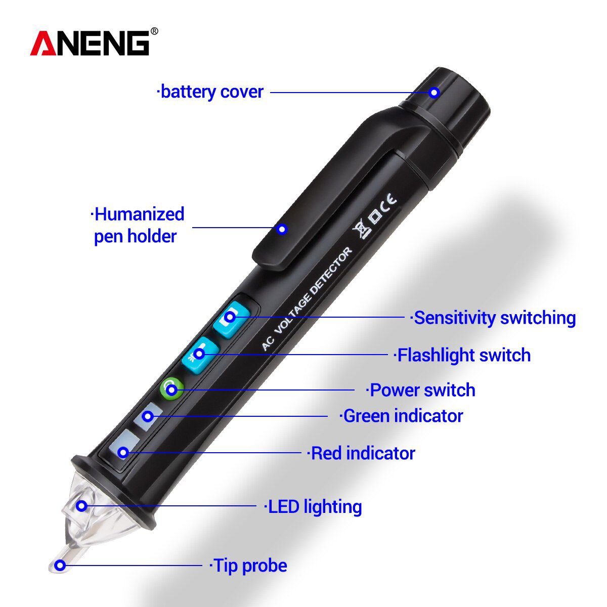 VD409B Non-Contact AC Voltage Detector Tester Meter 12V-1000v Pen Style Electric Indicator LED Outlet Voltage Dectetor