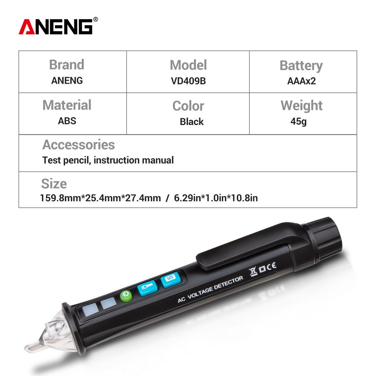 VD409B Non-Contact AC Voltage Detector Tester Meter 12V-1000v Pen Style Electric Indicator LED Outlet Voltage Dectetor