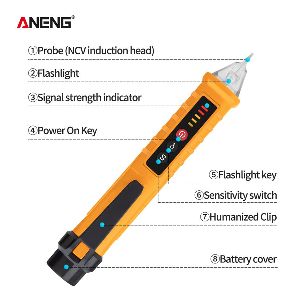 VD802 Portable Non-Contact AC Detector Tester NCV Sensitivity Pen Style Electric Indicator LED Voltage Meter Vape 12-1000v