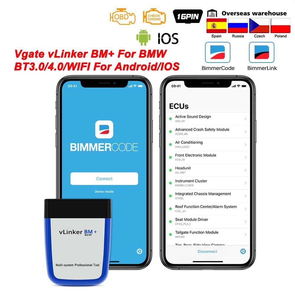 OBD2 Vgate vLinker BM ELM327 V2.2 For BMW Scanner wifi OBD 2 Car Diagnostic Auto Tool Bimmercode Bluetooth-Compatible ELM 327 V 1 5