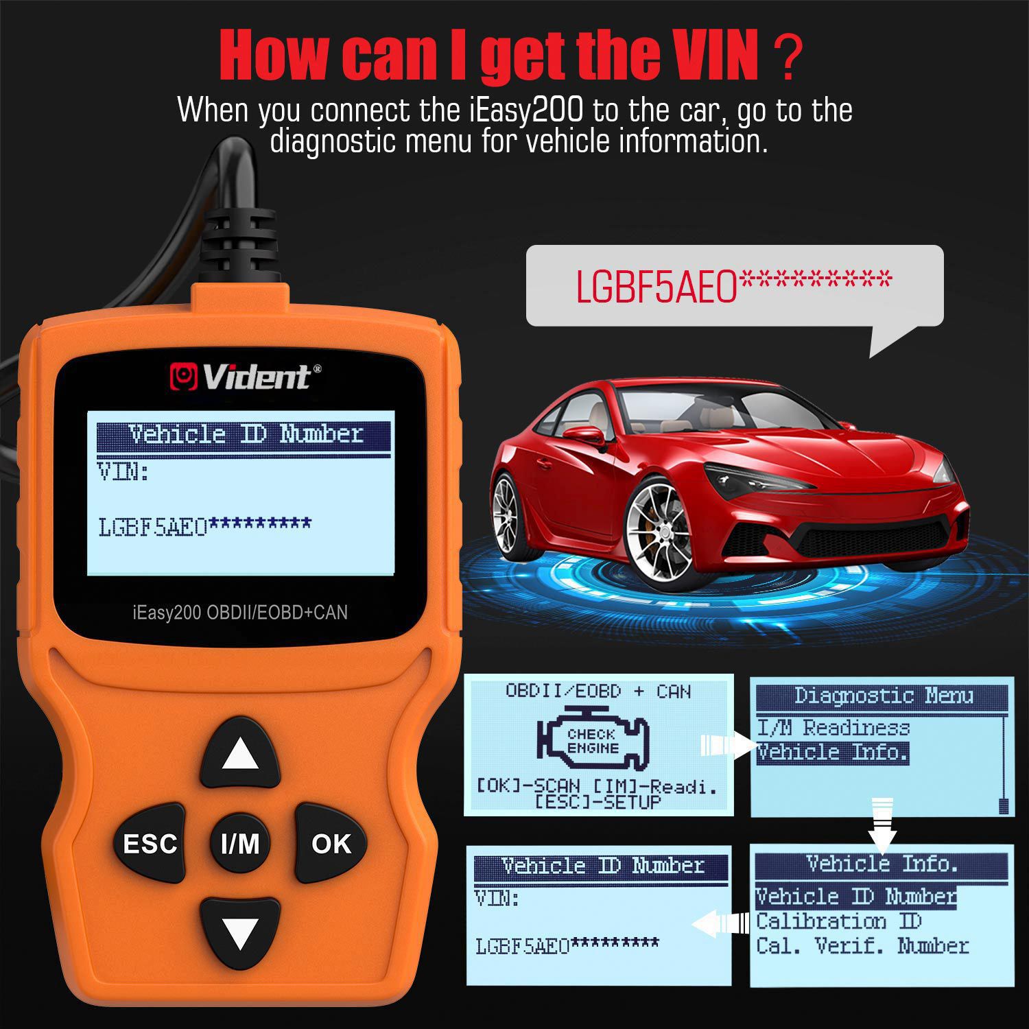 VIDENT iEasy200 OBDII/EOBD+CAN Code Reader for Vehicle Checking Engine Light Car Diagnostic Scan Tool