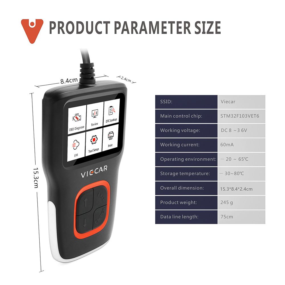 Viecar VP101 OBDII Code Reader OBD2 Fault Code Scanner Full Agreement Auto Scanner Tool