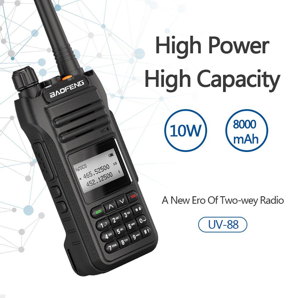 Baofeng UV-88 Walkie Talkie High Power 10W Amateur Two way Radio Station UV88 Tri-Power 10/5/1W Dual Band Transceiver UV-5R