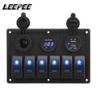 Waterproof Digital Voltmeter Dual USB Port 12V Outlet Combination Car Marine LED Rocker Switch Panel