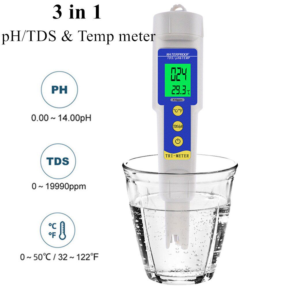 Multi-parameter 3 in 1 Waterproof pH/TDS & Temp meter Digital PH Meter 0.01 ATC Water Quality Acidometer for Aquarium