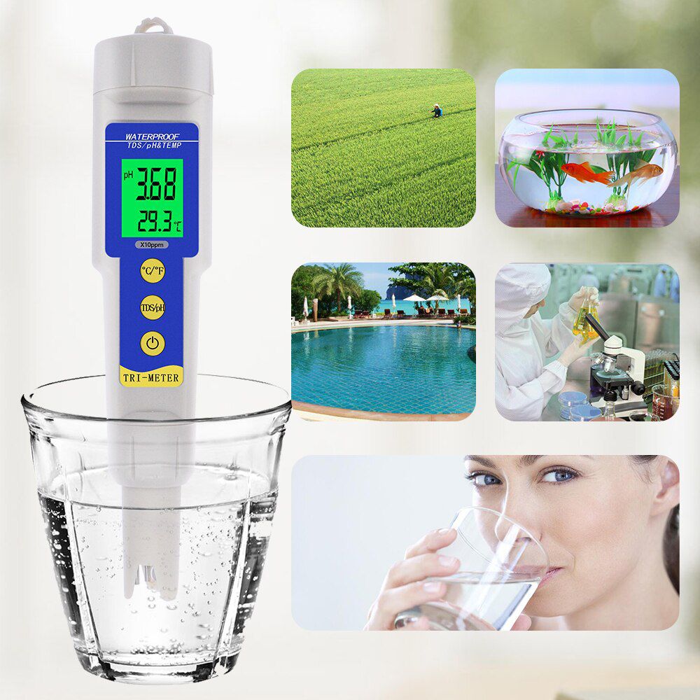 Multi-parameter 3 in 1 Waterproof pH/TDS & Temp meter Digital PH Meter 0.01 ATC Water Quality Acidometer for Aquarium