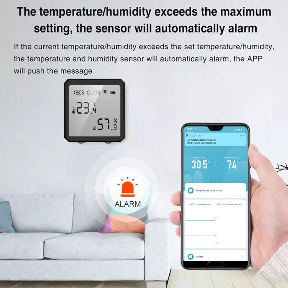 WIFI Temperature And Humidity Sensor Indoor Hygrometer Thermometer With LCD Display Support Alexa Google Assistant Home