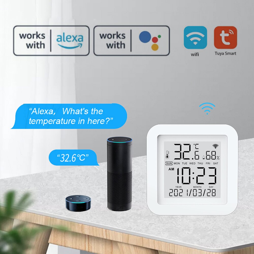 WIFI Temperature And Humidity Sensor Indoor Hygrometer Thermometer With LCD Display Weather Station for Alexa Google Home