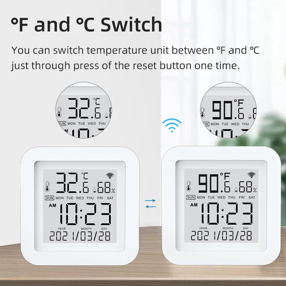 WIFI Temperature And Humidity Sensor Indoor Hygrometer Thermometer With LCD Display Weather Station for Alexa Google Home