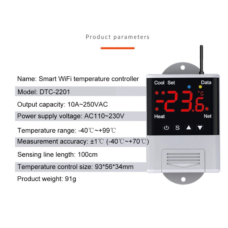 WIFI Thermostat 110V-230VAC Digital Temperature Phone APP Remote Control DS18B20