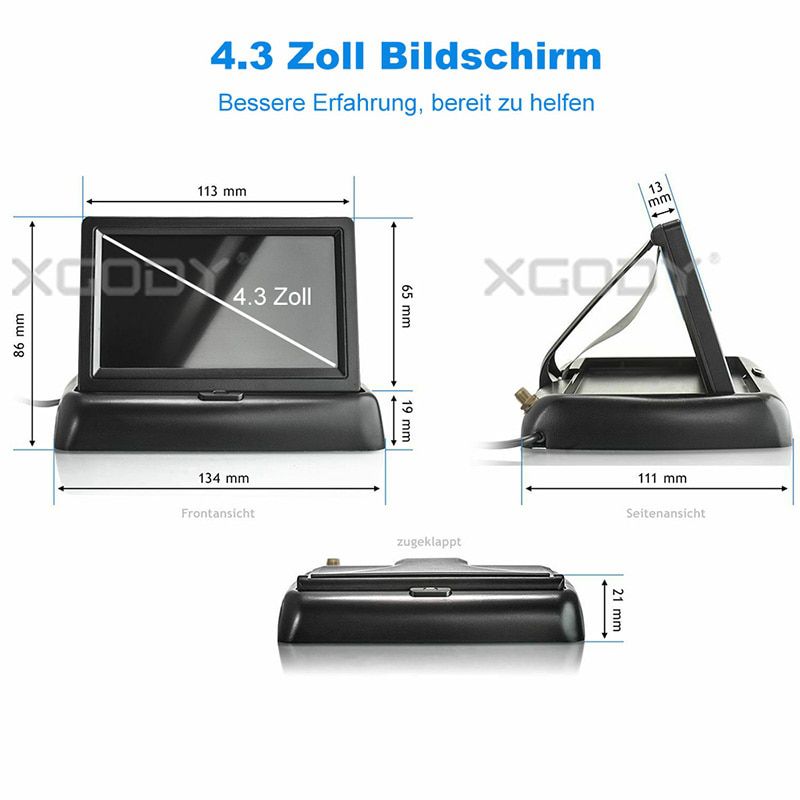 Wireless Digital Rearview Camera + 4.3 "LCD Monitor Screen Foldable Passenger Car TFT Display