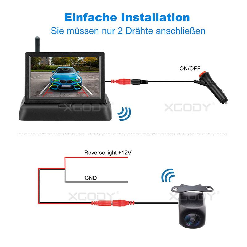 Wireless Digital Rearview Camera + 4.3 "LCD Monitor Screen Foldable Passenger Car TFT Display