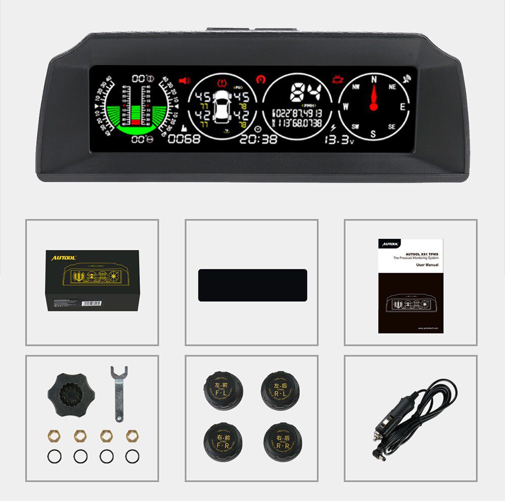 AUTOOL X91 Car 3in1 GPS TPMS HUD Universal for All Vehicle Speed Slope Meter Inclinometer Clock Compass Pitch Tilt Angle Protra