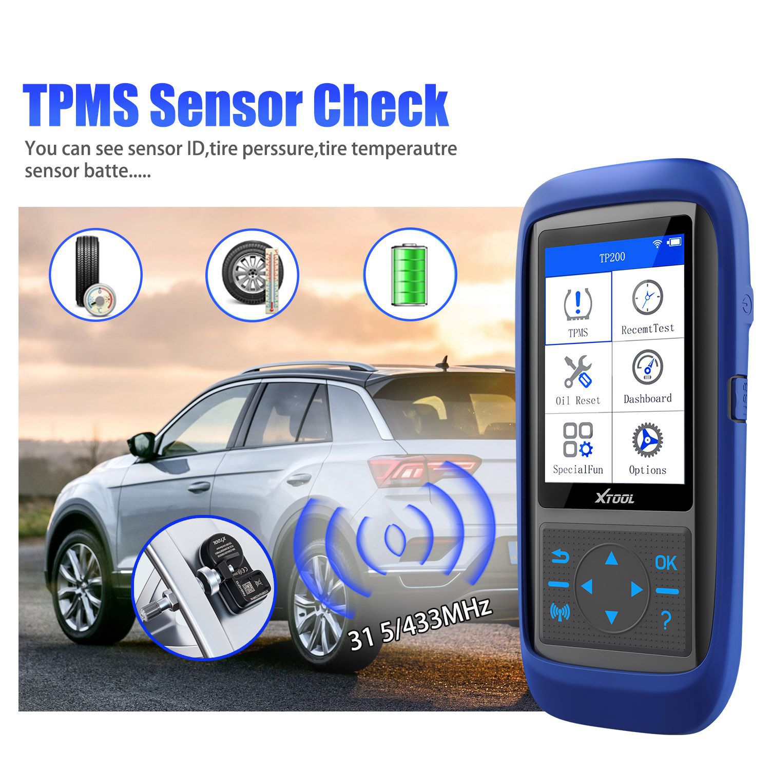 XTOOL TP150 Tire Pressure Monitoring System OBD2 TPMS Scanner Tool with 315&433 MHZ Sensor