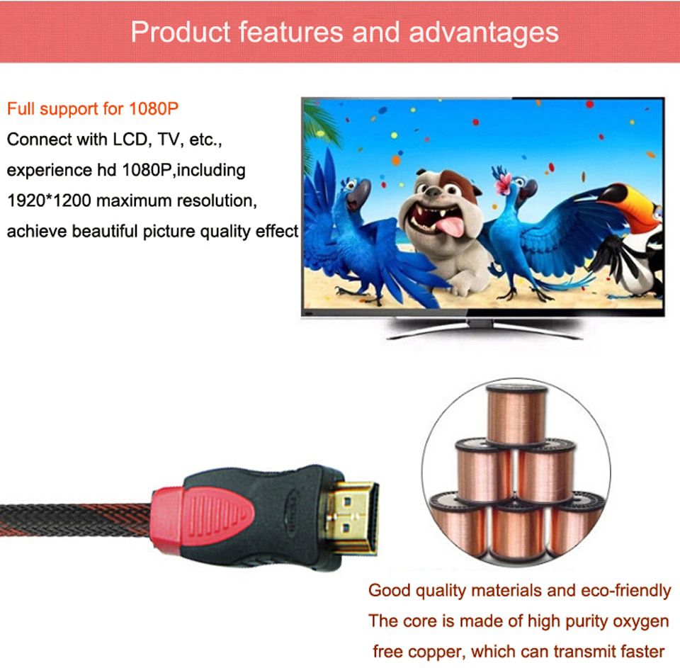 HDMI To DVI Cable 1080P Gold Plated Male to 24+1 Pin Mal