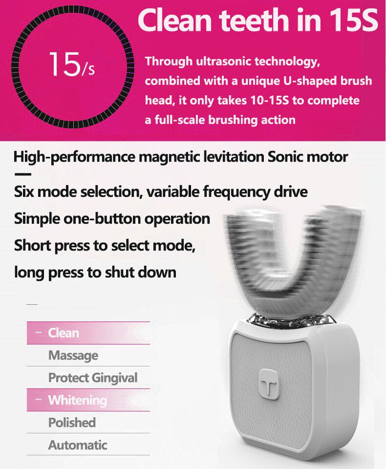 360 Degree Automatic U Type Sonic Electric Toothbrush Si