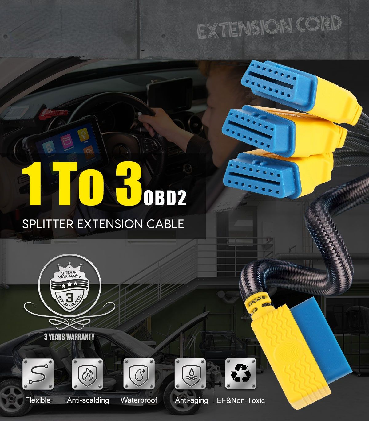 AUTOOL 35CM Car OBD2 Extend Cable Car OBD II Adapter 