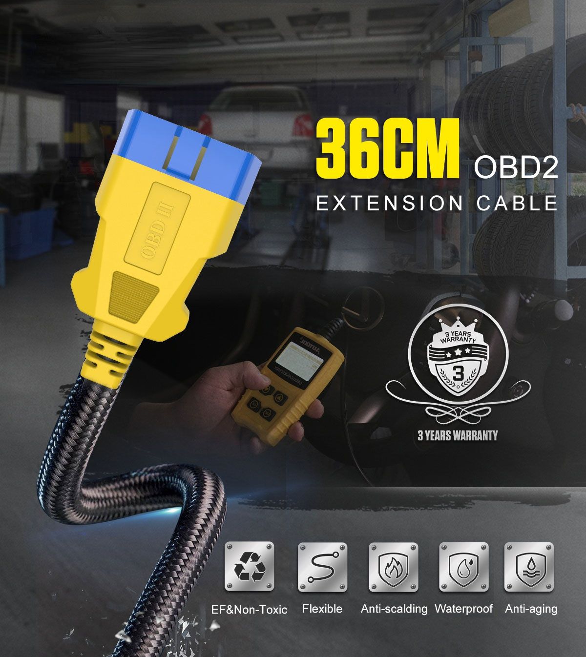 AUTOOL 36cm Car OBD 2 Extension Diagnostic Adapter 