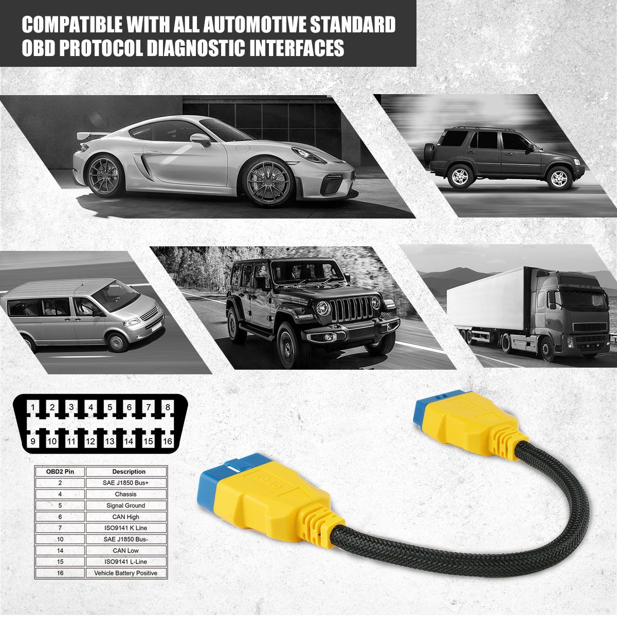 AUTOOL 36cm Car OBD 2 Extension Diagnostic Adapter 