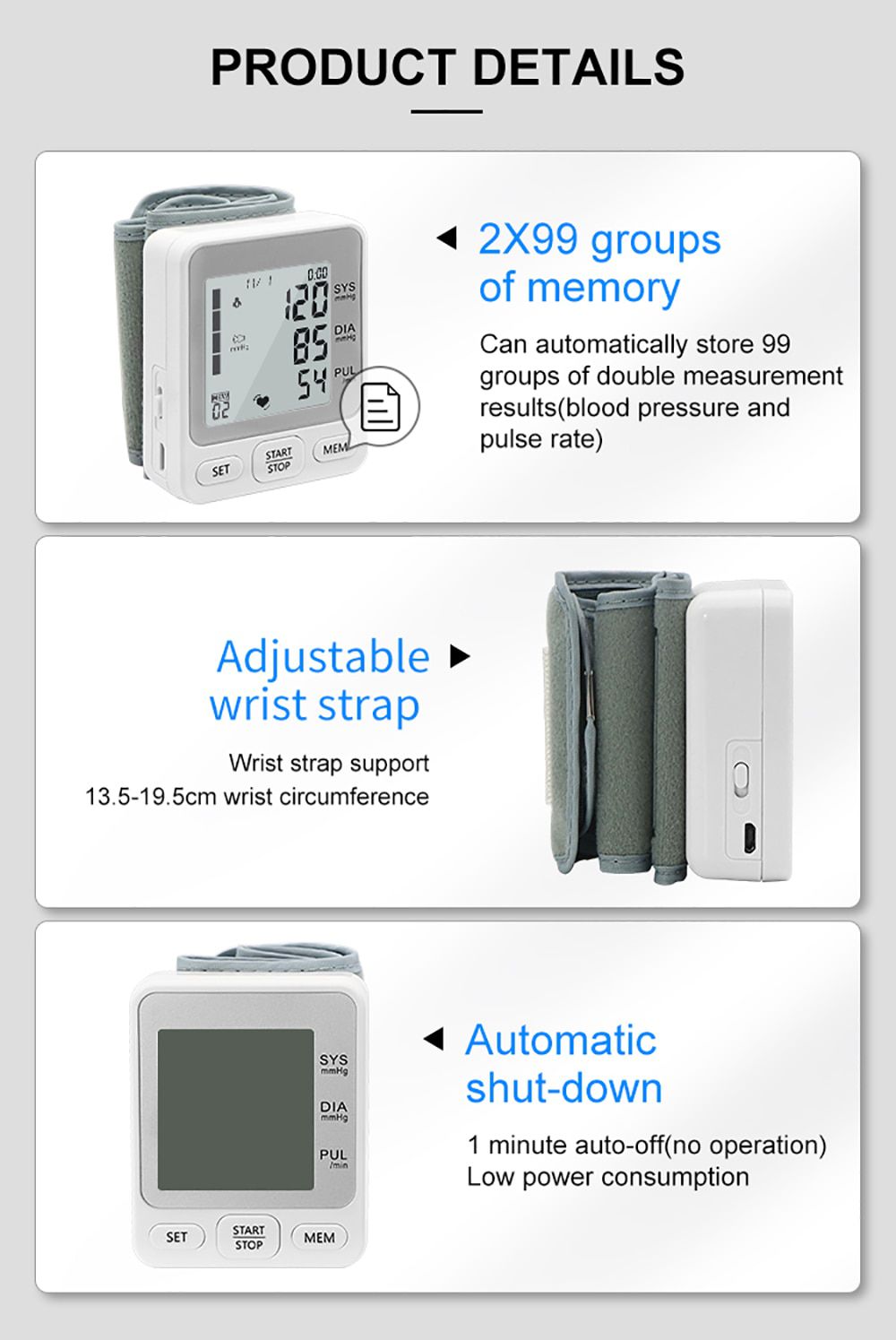 Rechargeable Voice Wrist Blood Pressure Monitor 