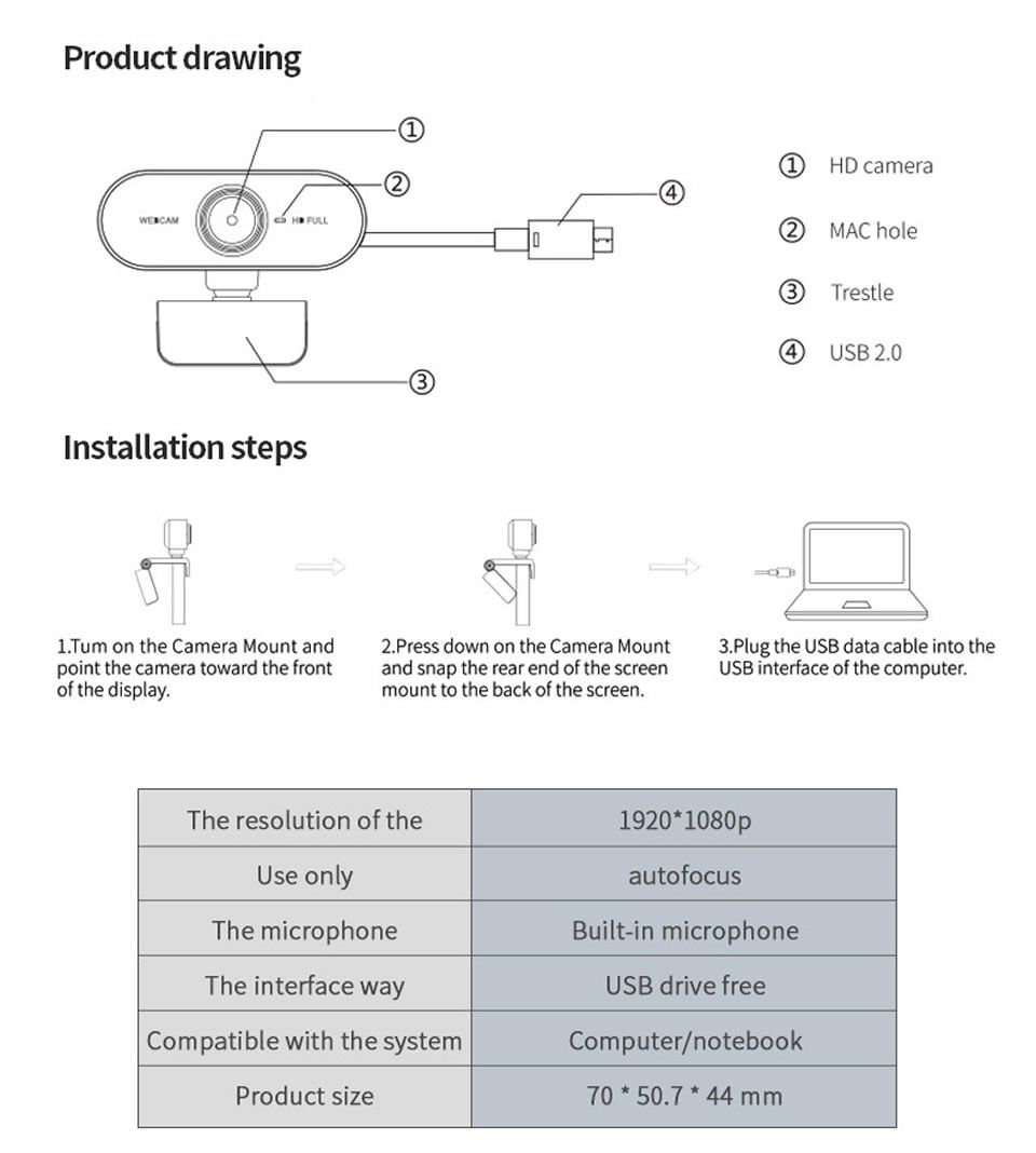 Full HD 1080P Webcam Computer PC Web Camera