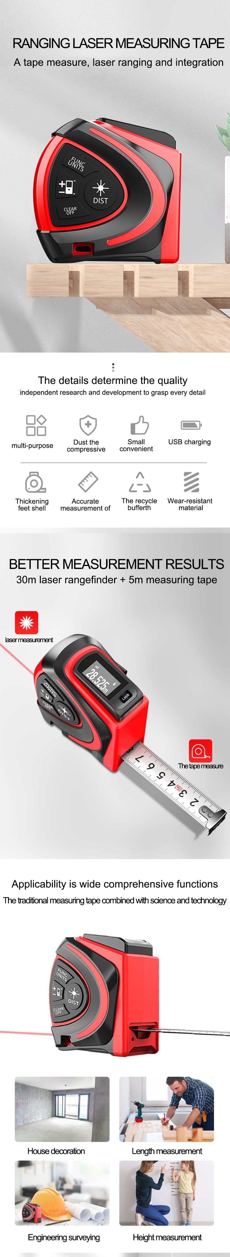 Laser Measuring Tape Measure 40M Digital Distance Meter